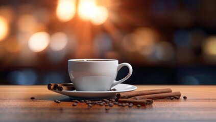 Obraz premium Cup of hot coffee with smoke on a dark background