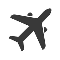 Obraz premium Black airplane silhouette icon, Vector illustration of a black silhouette of an airplane viewed from above, representing air travel, aviation, and transportation. 