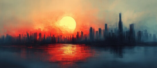 Fototapeta premium Cityscape Sunset Painting