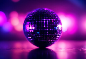 Obraz premium banner dj music ball crazy show party seasonal happy design blue digital colourful lights reflection tech christmas season text bokeh mirror retro technology 