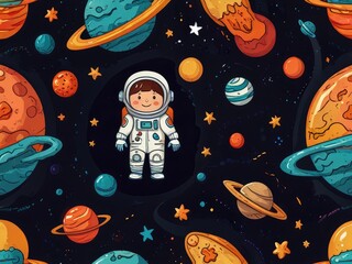 seamless pattern with space for your design,seamless pattern with space for your text,pattern with astronaut and spaceship