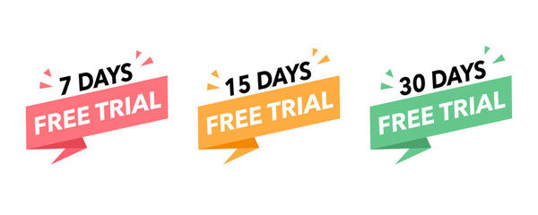 Free trial stickers for 7 15 and 30 days in flat design vector