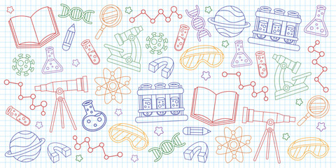 Hand drawn science and chemistry doodle background vector