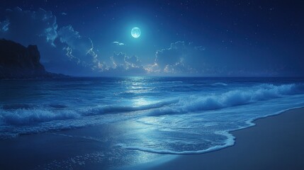 Fototapeta premium Nighttime Seascape with Full Moon