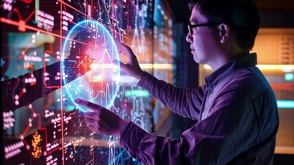 A curator closely examining the display impressed by its nanosized components.