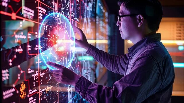 A curator closely examining the display impressed by its nanosized components.