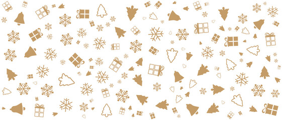 christmas background pattern golden color pine tree snowflakes gifts bells