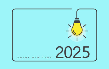 Happy new year 2025 with a light bulb on blue background. Idea and creative, inspiration concepts. Vector illustration. 