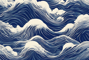ocean rough art swirl illustration ancient motion indigo oriental graphic water cultural artistic blue style design creative textile wave motif sea pattern 