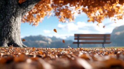 Peaceful Autumn Scene in a Park with a Bench