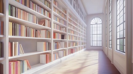 Obraz premium a white wooden bookcase filled with books in a public library