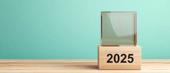 New Year Strategy Planning, wooden block cube representing 2025, symbolizes fresh business goals and transformative changes ahead