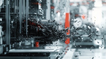 Industrial Machine with Explosion of Metal Fragments