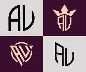 Creative simple Initial Letters AU Logo Designs Bundle.