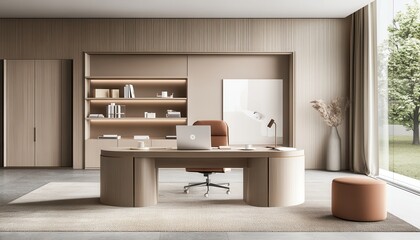 Fototapeta premium Modern Office Interior Design with Beige Walls.