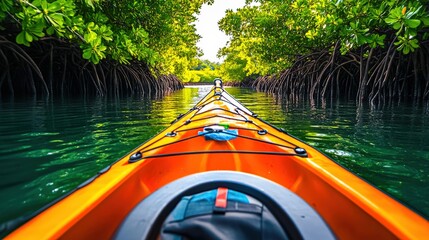 Fototapeta premium Kayak Navigating Through Mangrove Forest