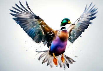 Obraz premium art illustration feather decoration animal hand domestic beak colorful flight ornithology anasplatyrhynchos silhouette poultry white artwork natural painting drake hunting duck cute nature design back