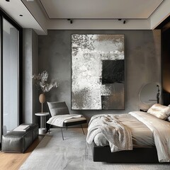 Abstract Art in a Minimalist Bedroom Interior Design