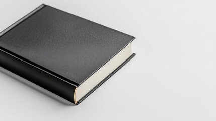 Elegant Black Book on Minimalist White Background, Perfect for Mockups, Branding, Educational Content, or Creative Projects Featuring Textual Elements