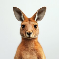 Cute and Adorable Kangaroo Portrait with Expressive Eyes on a Plain Background, Perfect for Wildlife and Nature Enthusiasts, Animal Lovers, and Educational Purposes