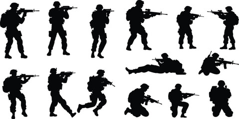 USA Army Silhouettes Vector Art, Design  Silhouettes of US Army Soldiers Vector