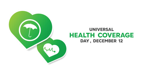 Universal Health Coverage Day. Umbrella, heart and heartbeat. Great for cards, banners, posters, social media and more. White background. 