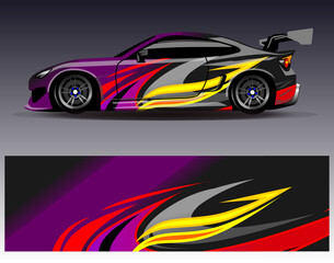 Fototapeta premium Car wrap design vector. Graphic abstract stripe racing background designs for vehicle, rally, race, adventure and car racing livery 
