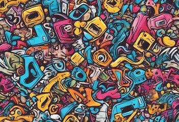 Fototapeta premium geometry concept creative colourful decoration vector shape modern cool repeat trendy seamless cartoon pop abstract doodles element 90s contemporary crazy wallpaper funny design retro black 
