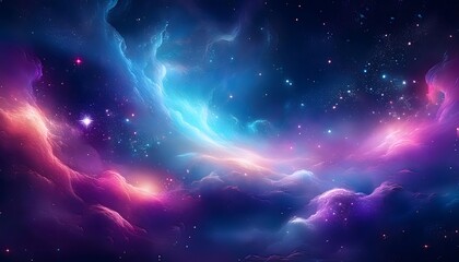 Fototapeta premium Vast galaxy background with swirling, vibrant nebulae in shades of deep blue, purple