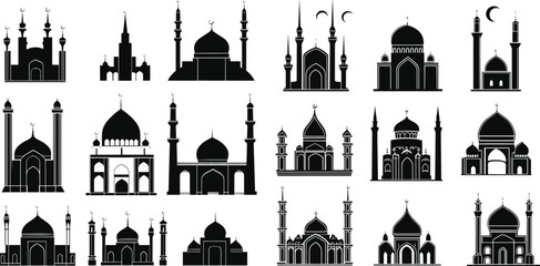 Vector Silhouette of Mosque design, Minimalist Mosque Silhouettes vector Illustration