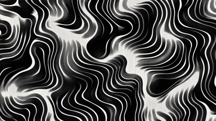 Black and white abstract pattern with wavy lines creating depth and dimension, reminiscent of a zigzag or wave-like design.