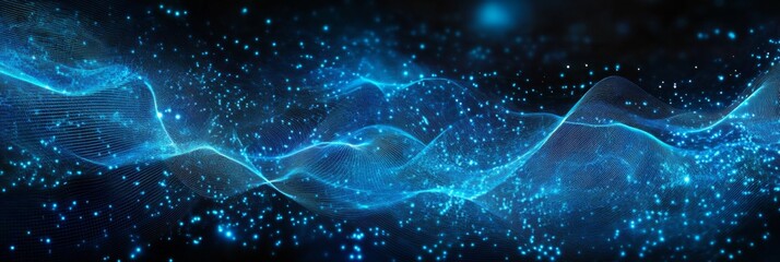 Naklejka premium Blue wave-like abstract digital art background with movement, depth, dots, and futuristic, technological mood.