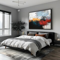 Abstract Painting in Modern Bedroom Interior Design