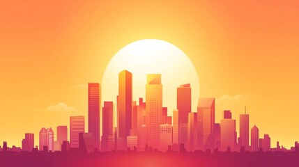 Fototapeta premium Dramatic Silhouetted Cityscape with Glowing Skyscrapers at Sunset