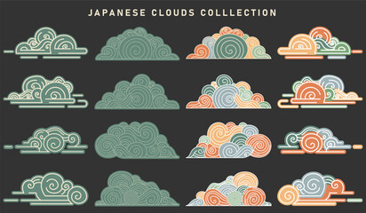 vector set of clouds in traditional japanese or chinese style, design elements, cloud icons collection	