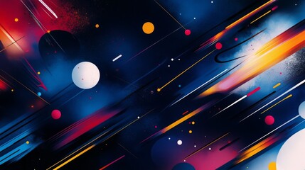 Obraz premium Dynamic Abstract Digital Art with Dark Blue Background and Chaotic Colorful Shapes Creating Energy and Movement