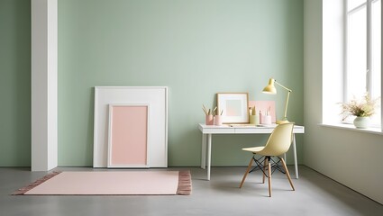 Living room wall poster mockup. Interior mockup with house background. Modern interior