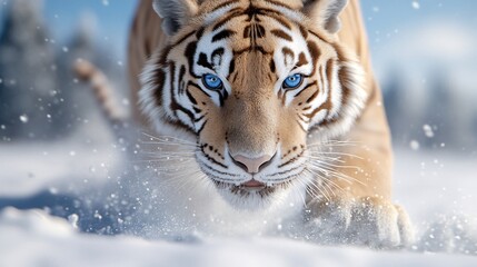 Majestic White Tiger Close-Up in Snowy Landscape
