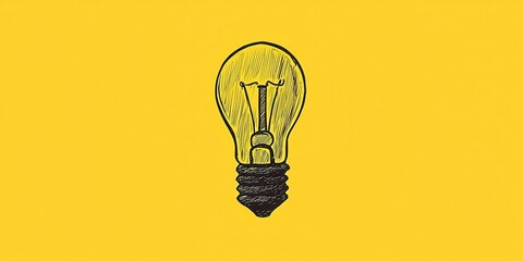 Hand Drawn Light Bulb on Yellow Background.