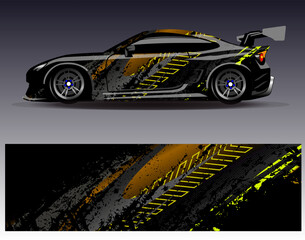 Car wrap design vector. Graphic abstract stripe racing background designs for vehicle, rally, race, adventure and car racing livery	