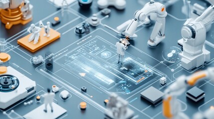 Futuristic Research Lab with Scientists and Robotics