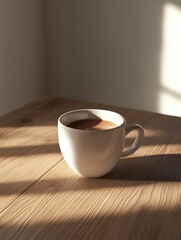 Obraz premium Cup of Coffee on Wooden Table