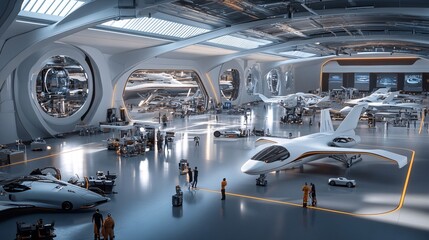 Futuristic Airport Interior with Transparent Walls