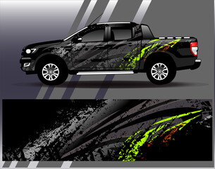 Fototapeta premium Car wrap design vector. Graphic abstract stripe racing background designs for vehicle, rally, race, adventure and car racing livery 
