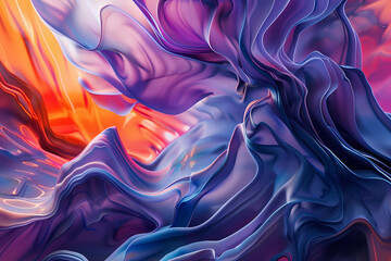 Obraz premium An abstract display of fluid shapes in vibrant shades of purple, orange, and blue, creating a dynamic and visually captivating scene.