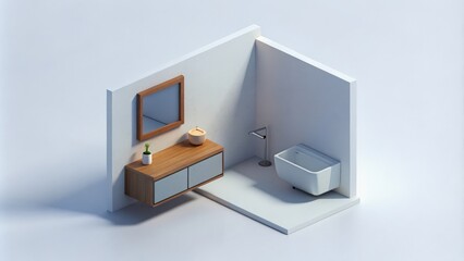 Minimalist Bathroom Interior Design with Floating Cabinet, Mirror, and Tub