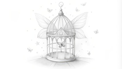 A Butterfly Escaping from a Birdcage with Wings of Feathers