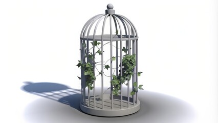 A Birdcage Encased in Lush Greenery