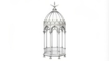 Architectural Line Drawing of an Ornate Octagonal Gazebo with a Spired Roof