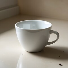 Minimalist White Coffee Cup with Scattered Coffee Beans